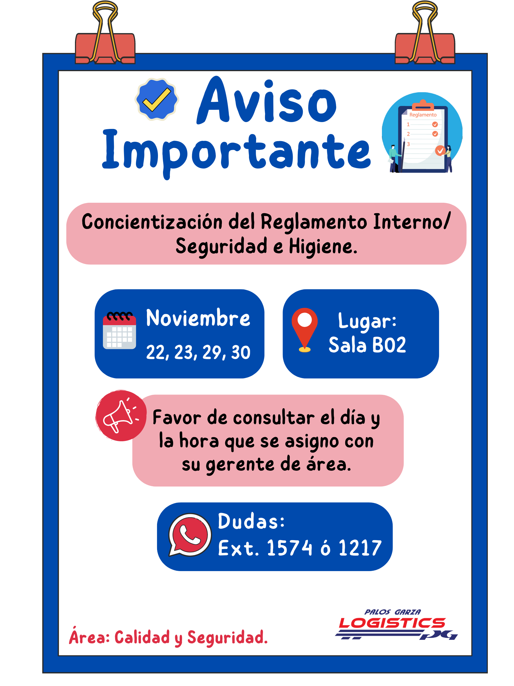 Aviso-Curso Concientización del reglamento interno.